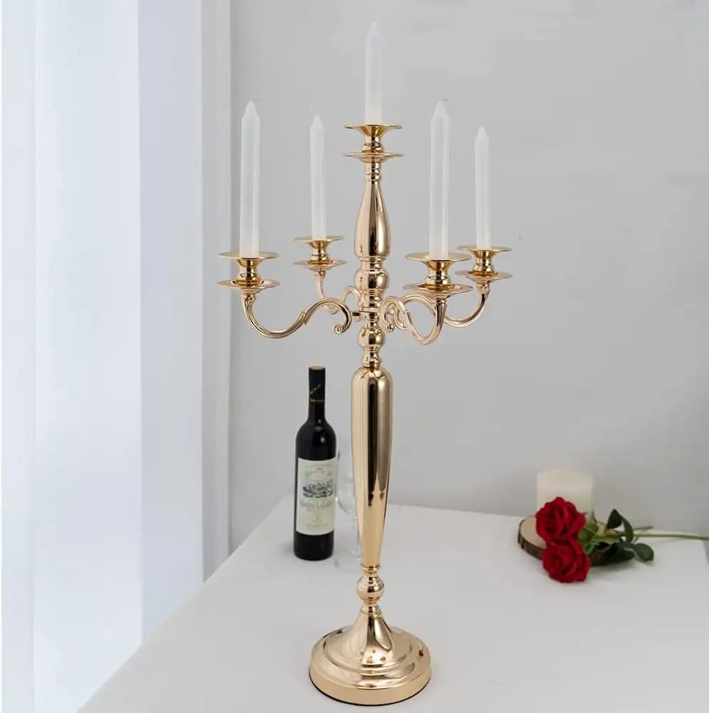 Vincigant 5 Arm Gold Metal Candelabra Candle Holder For Table Centerpieces