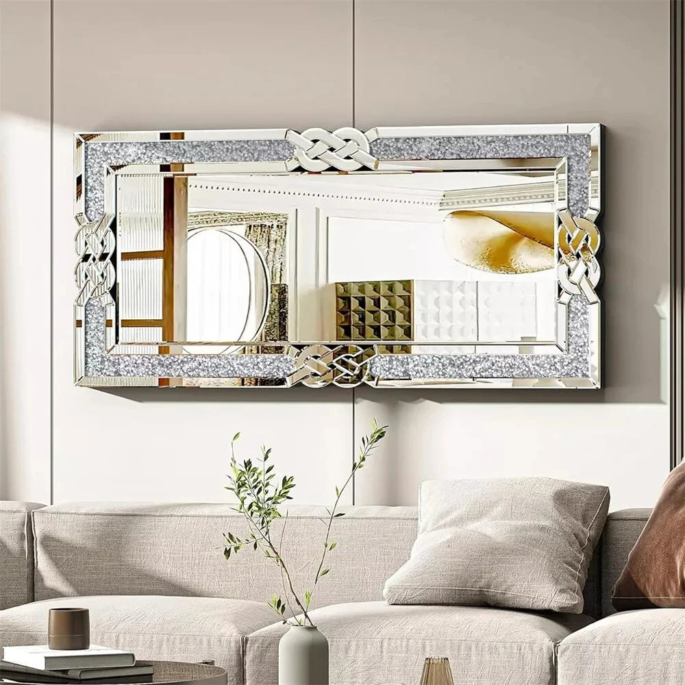 Large Crush Diamond Silver Wall Mount Mirror