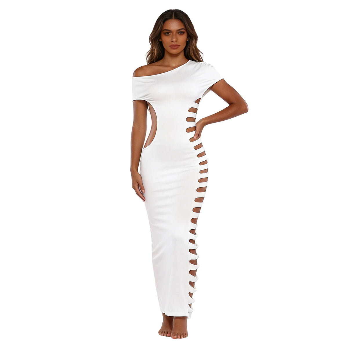 Elegant One Shoulder Bodycon Dress With Side Cutout Detail