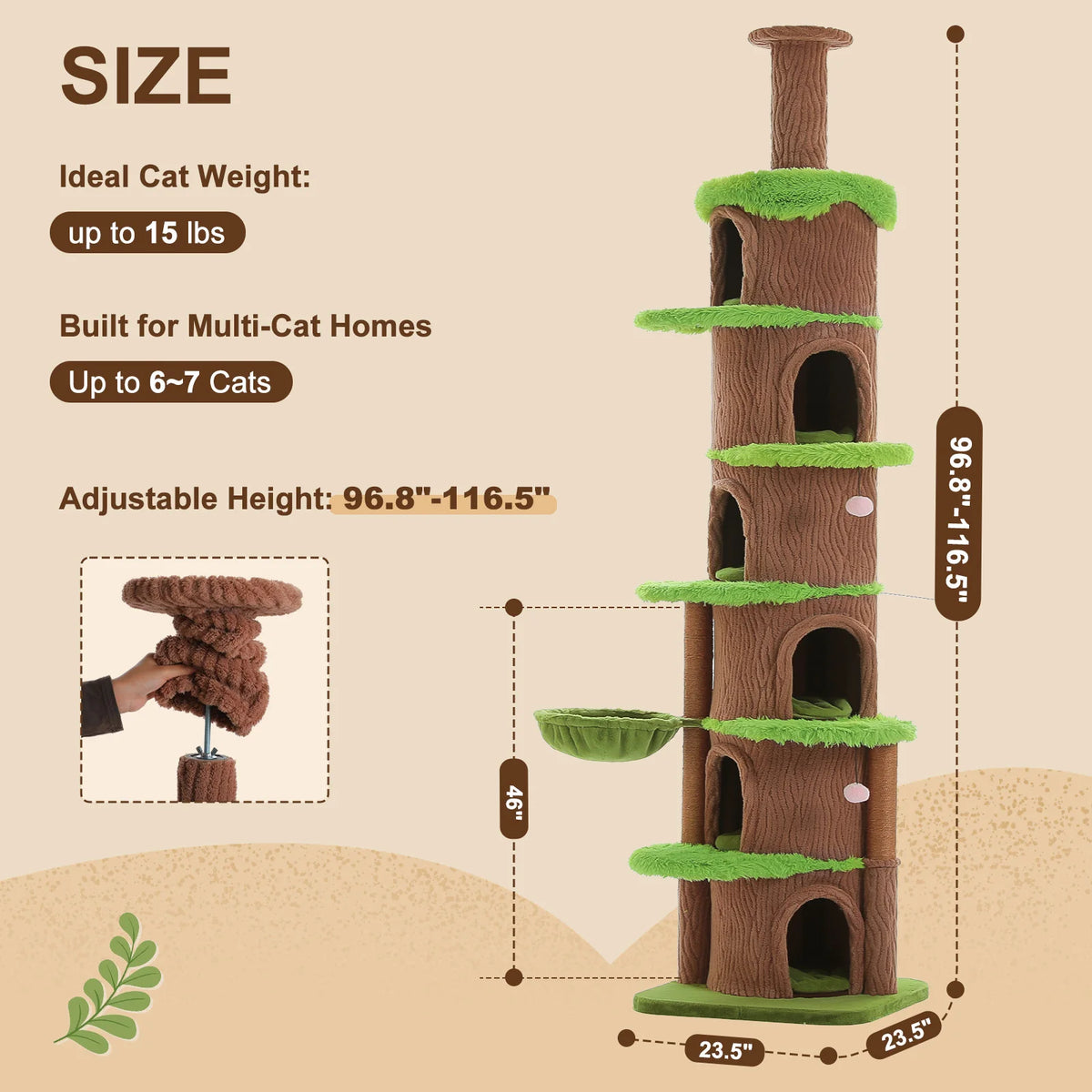 PAWZ Road Floor To Ceiling Cat Tower With Sisal Posts Hammock