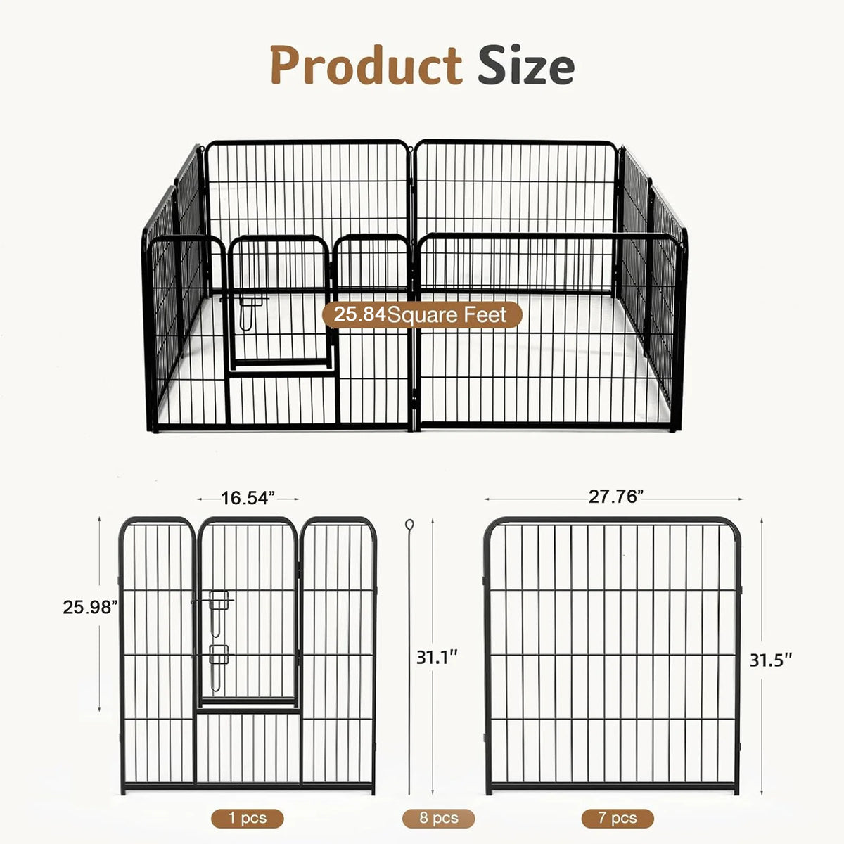 JHK Metal 8 Panel Dog Playpen Foldable Exercise Fence