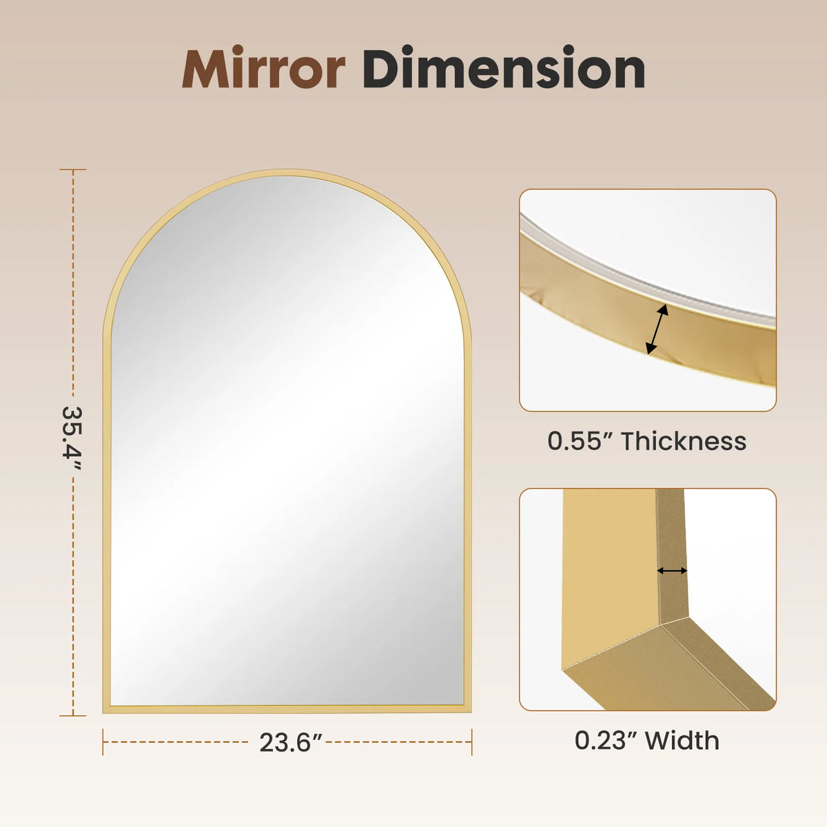 JHK Arched Metal Bathroom Mirror Modern Glass Wall Decor