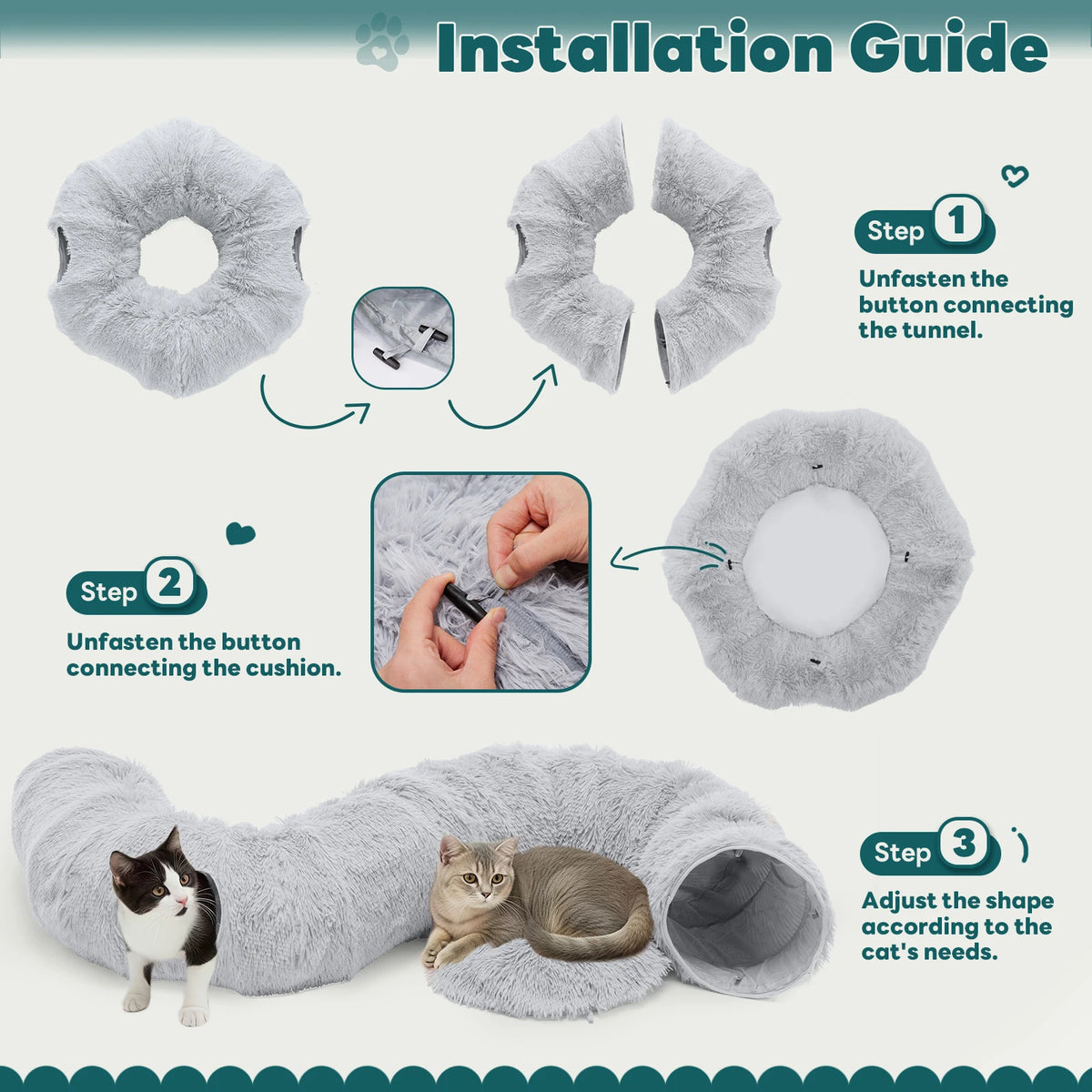 JHK Soft Plush Cat Tunnel Bed With Playground
