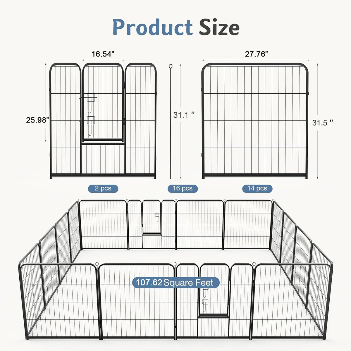 JHK 16 Panels Metal Dog Playpen Fence For Indoor Outdoor Use