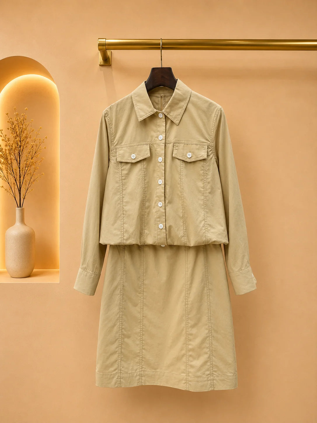 Mid-Age Women Casual Midi Dress Cotton Blended