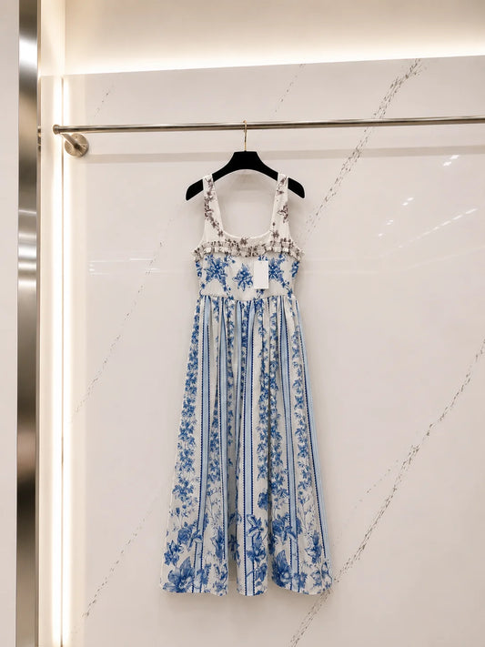 Women's Square Neck Midi Dress With Frills