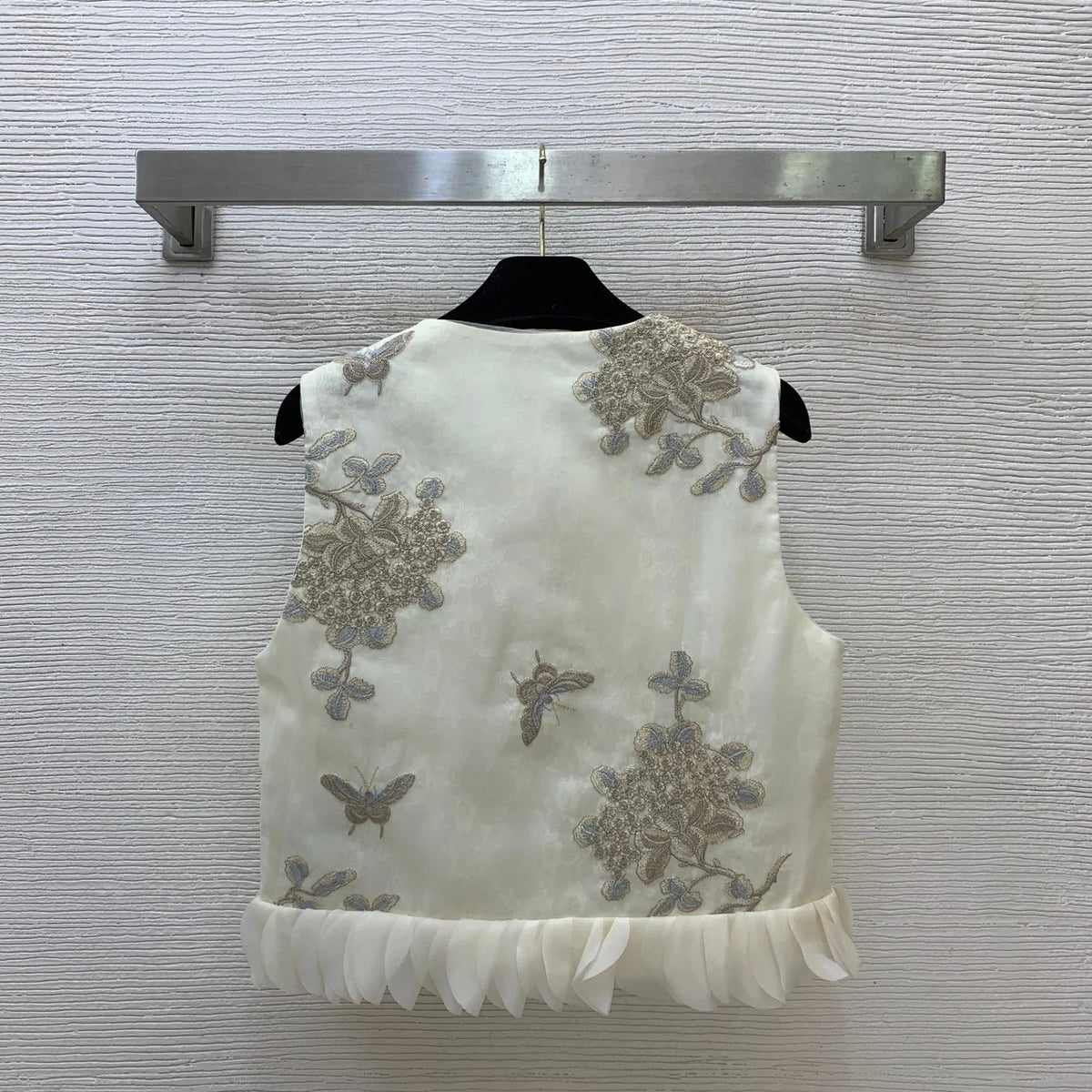 Women Two Piece Set Floral Butterfly Embroidery Midi Skirt