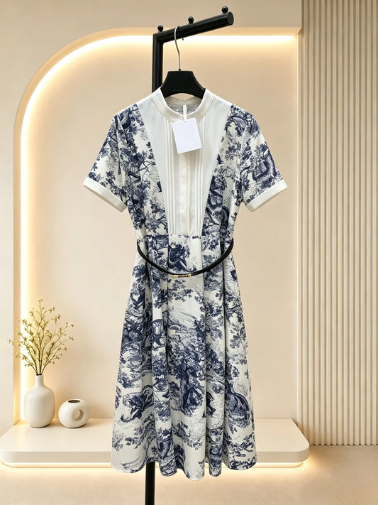 Women's Knit Midi Dress With Stand Collar And Belt