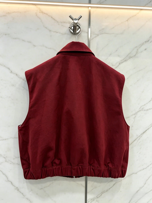 Women's Cotton Knit Cropped Collared Zip Vests Sleeveless Casual Outerwear
