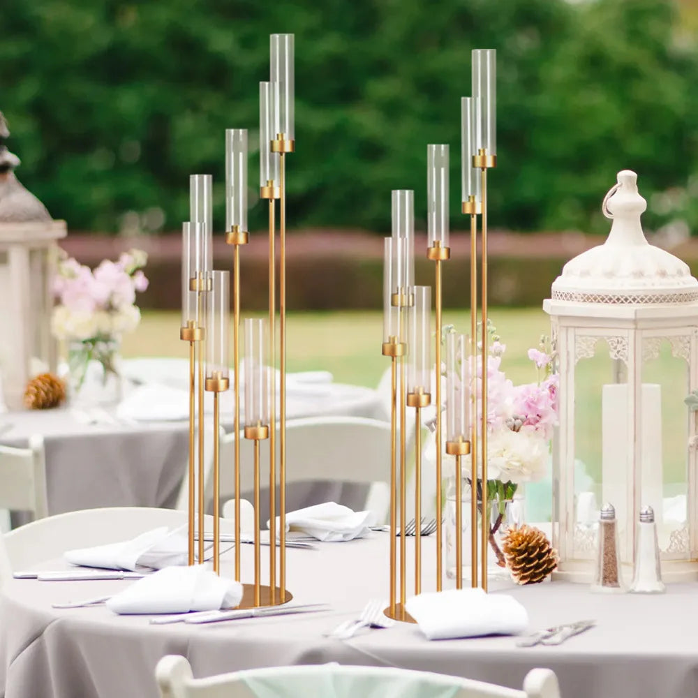 Vincigant Gold 7 Arm Metal Floor Candelabra With Acrylic Lampshade