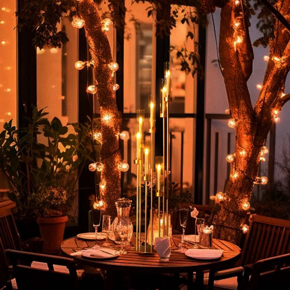 Vincigant Gold 7 Arm Metal Floor Candelabra With Acrylic Lampshade