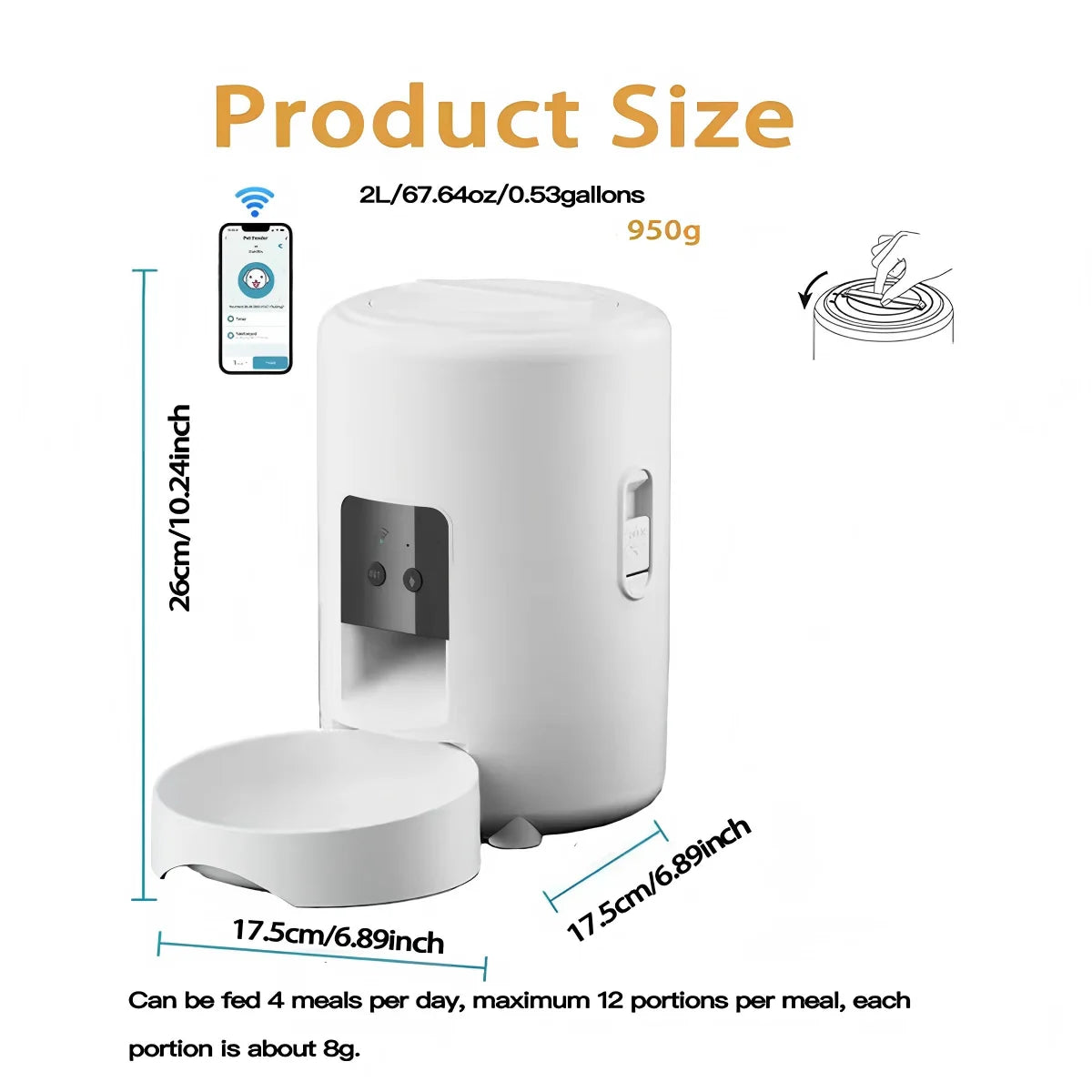 2L Smart Automatic Pet Feeder With WiFi App For Cats And Dogs