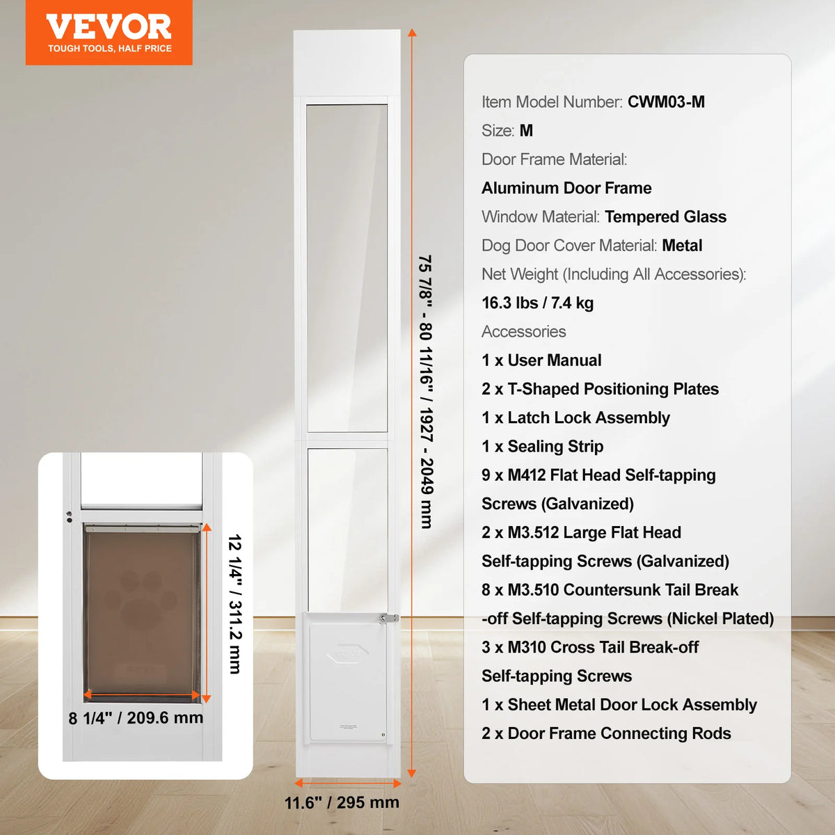 SucceBuy Adjustable Aluminum Sliding Glass Dog Door