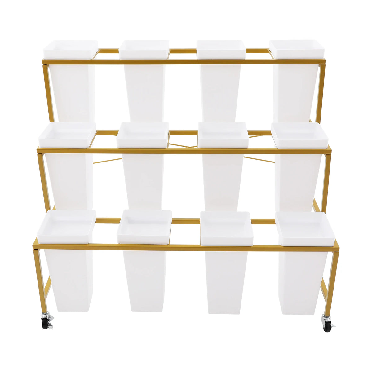 3 Tier Metal Flower Display Cart With 12 Buckets and Wheels