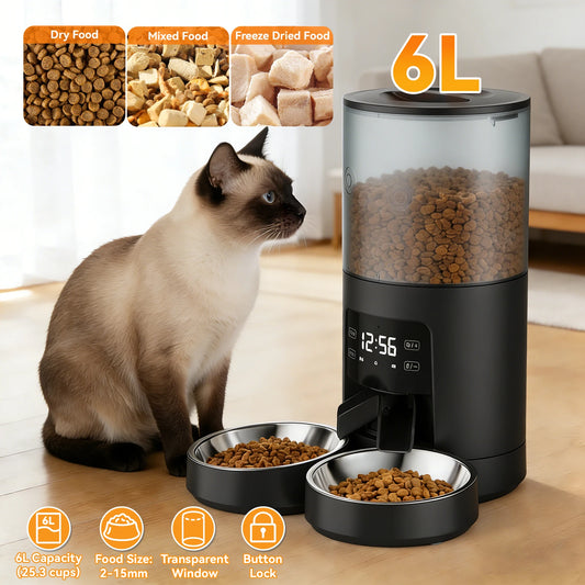 Jhk 6L Automatic Cat Feeder With Dual Stainless Bowls