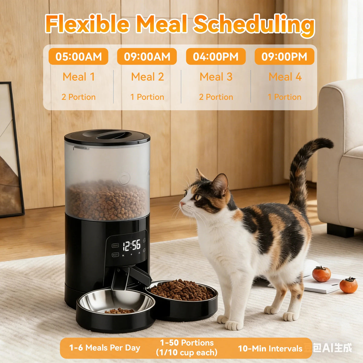 Jhk 6L Automatic Cat Feeder With Dual Stainless Bowls