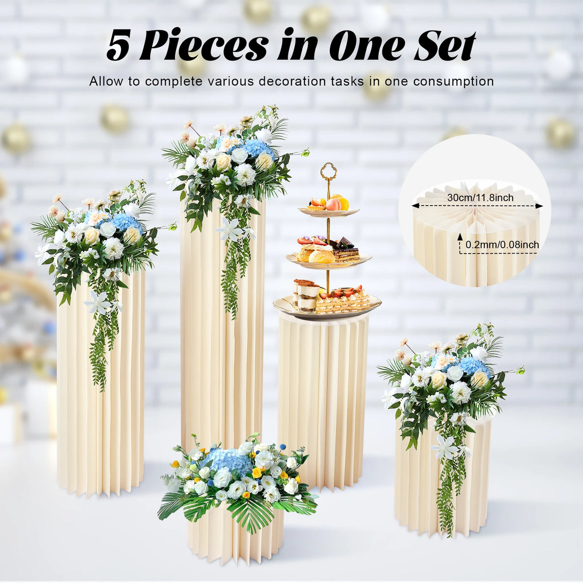 Pack Of 5 Foldable Cardboard Flower Stands For Wedding Centerpieces And Party Display