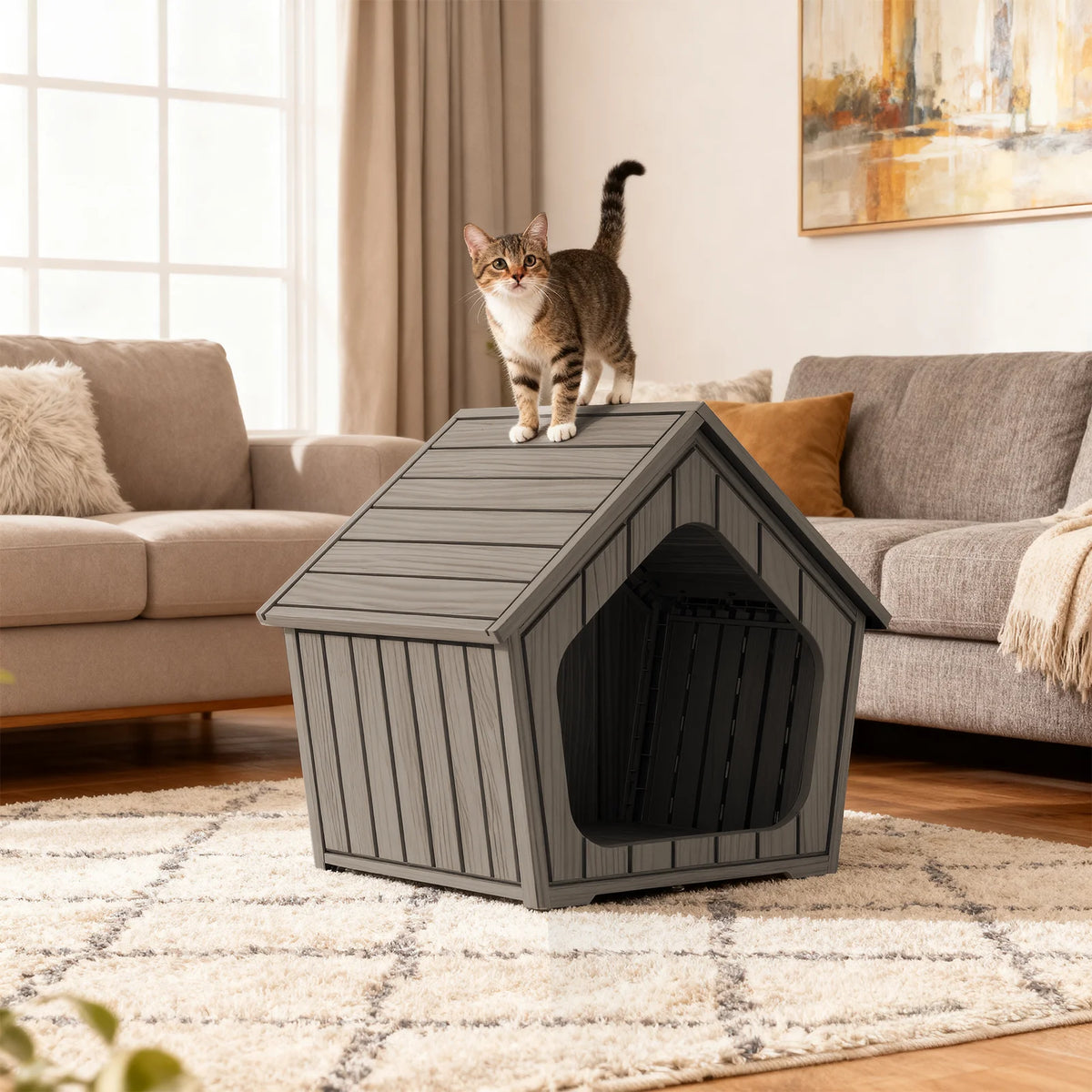 Waterproof Gable Roof Plastic Pet House For Outdoor Use