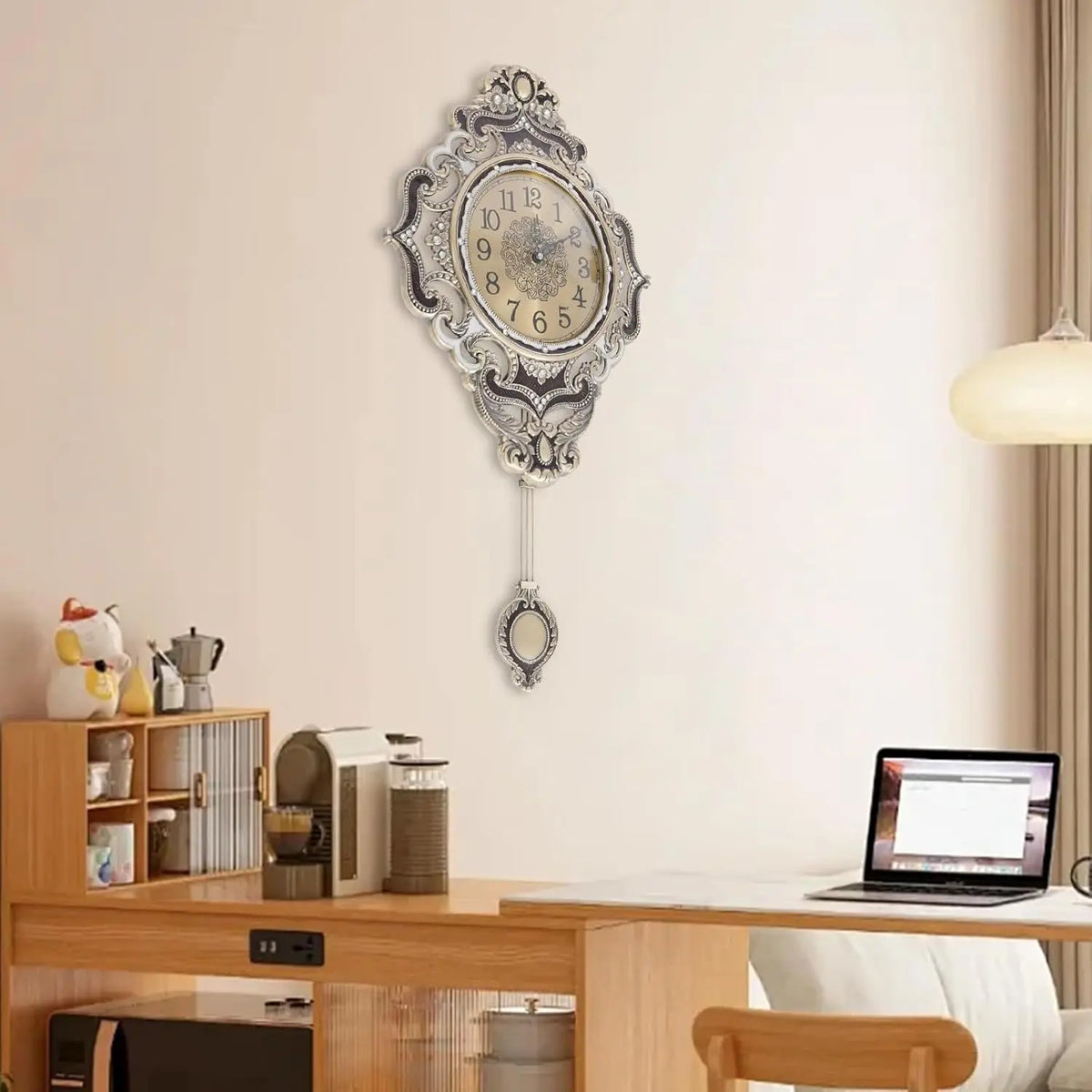 Retro Metal Wall Clock With Swinging Pendulum And Silent Movement