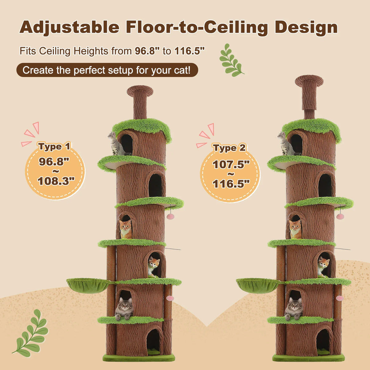 PAWZ Road Floor To Ceiling Cat Tower With Sisal Posts Hammock
