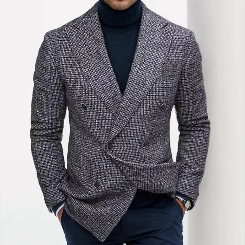 Men's Classic Plaid Blazer Jacket With Notched Lapel Two Button