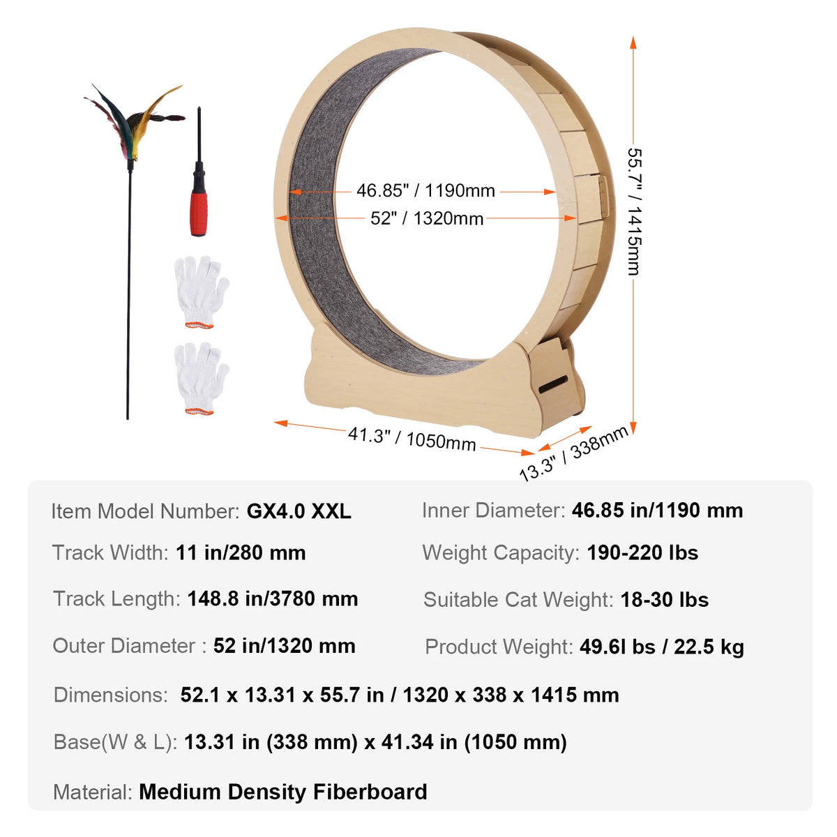 LARGE Wooden Cat Exercise Wheel Treadmill With Detachable Carpet