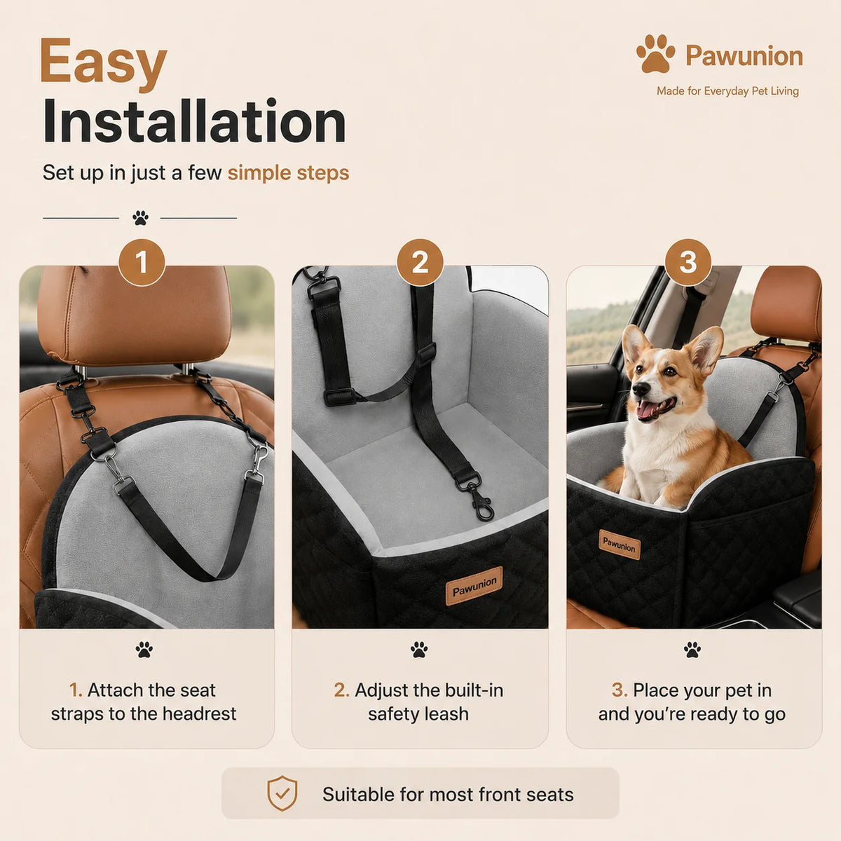 Memory Foam Dog Car Seat With Cool Mat Safety Leashes