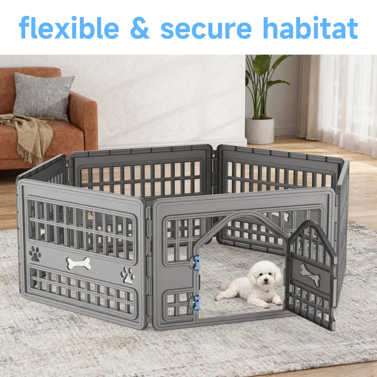 6 Panel Plastic Pet Playpen With Door For Small Dogs