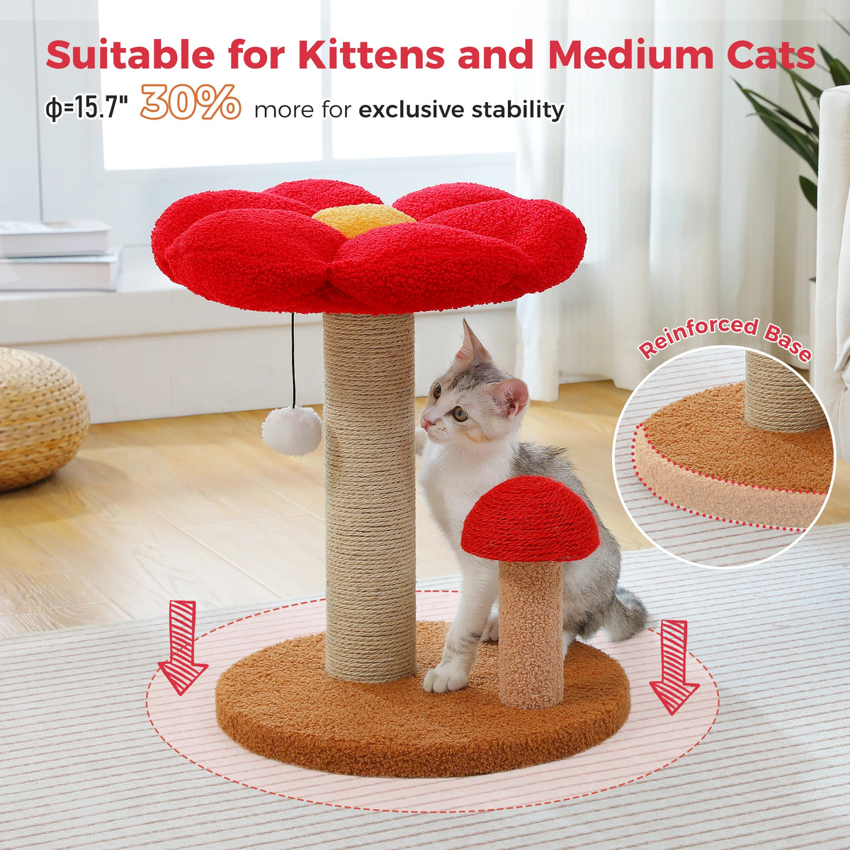 Pawz Road Double Tier Mushroom Cat Scratcher With Removable Flower Cat Bed And Interactive Toy Ball