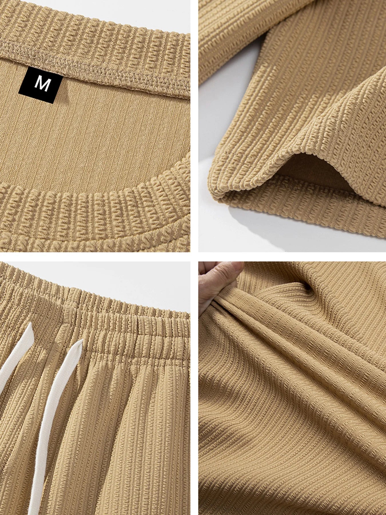 Men's Textured Breathable Shorts And T Shirt Set