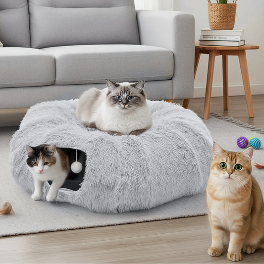 JHK Soft Plush Cat Tunnel Bed With Playground