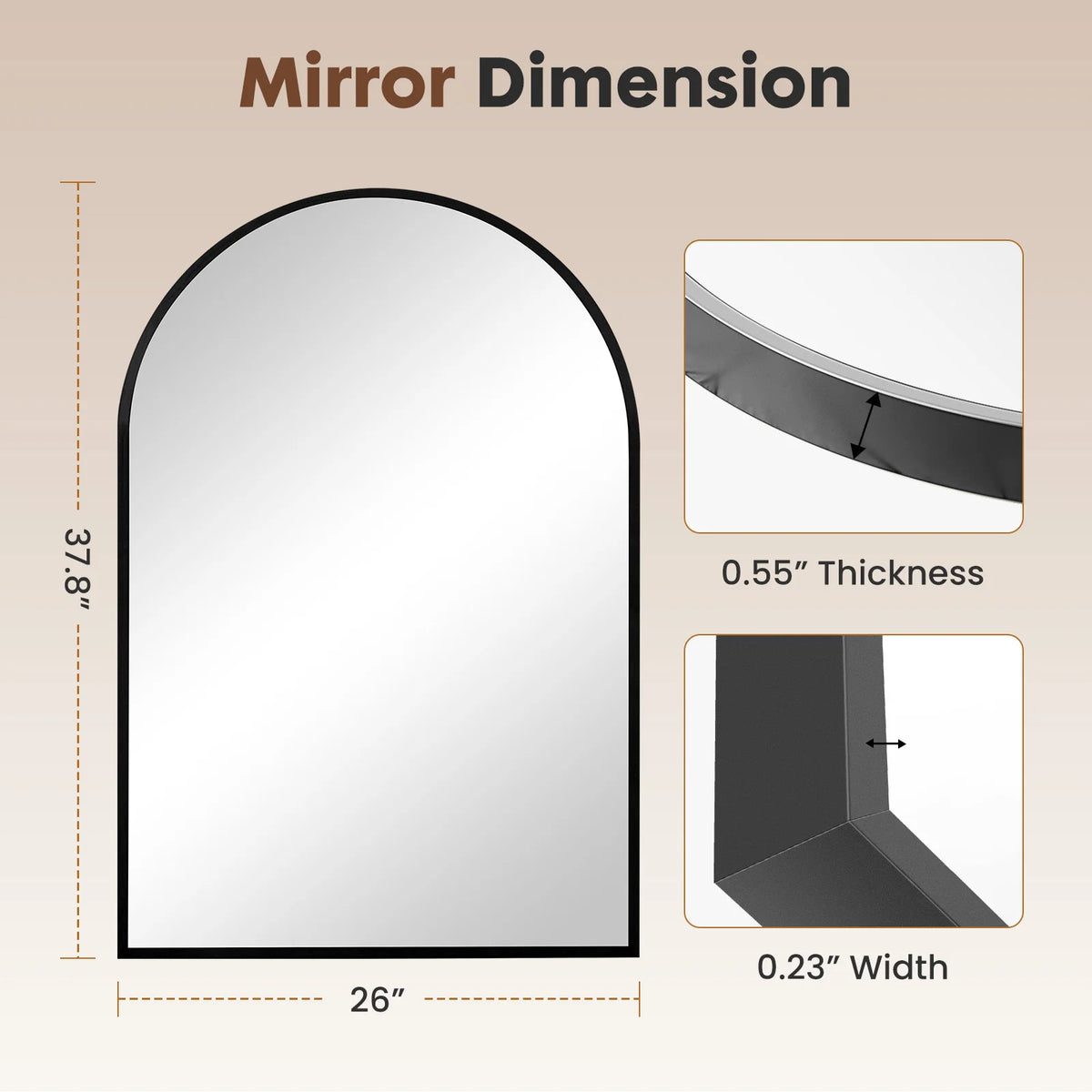JHK Arched Metal Bathroom Mirror Modern Glass Wall Decor