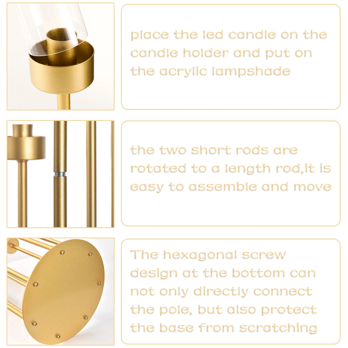 Vincigant Gold 7 Arm Metal Floor Candelabra With Acrylic Lampshade