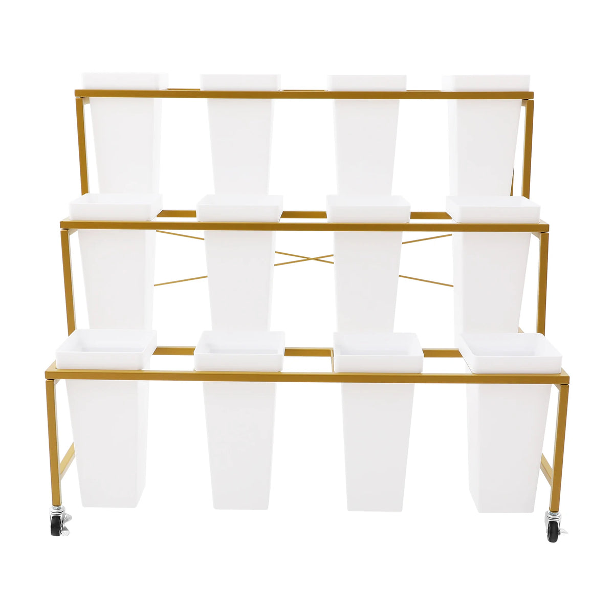 3 Tier Metal Flower Display Cart With 12 Buckets and Wheels