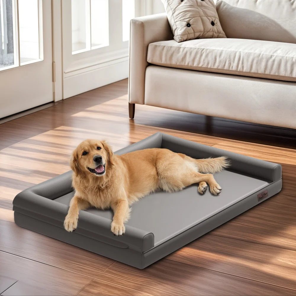 BORWART Extra Large Orthopedic Dog Bed Bolster Waterproof With Removable Cover