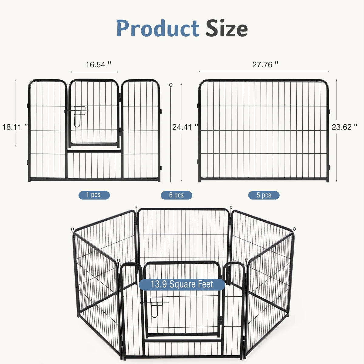 Jhk 6 Panel Metal Foldable Dog Playpen Fence