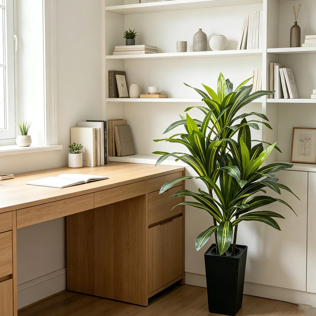 Himiss 120cm Artificial Dracaena Tree With Tall Planter Indoor Floor Decor
