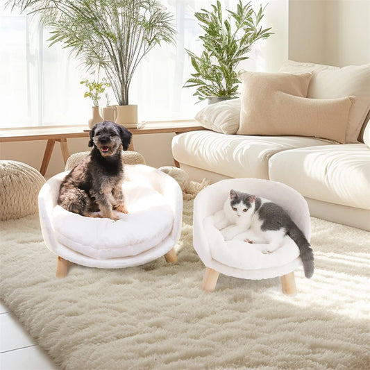 BINGOPAW Luxury Plush Cat Bed Nesting Chair With Wood Legs Waterproof Cushion