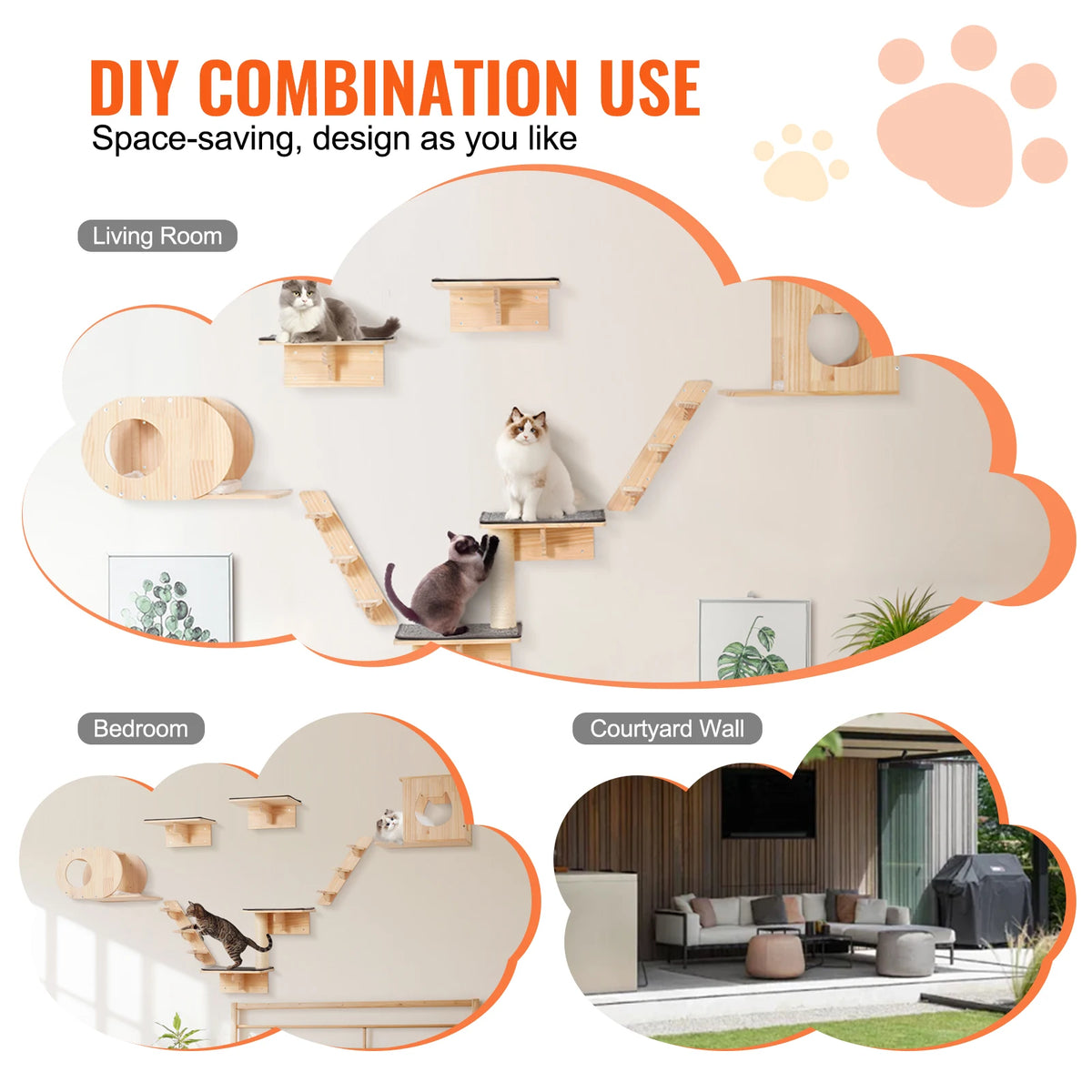 Succebuy Wall Mounted Cat Shelves Perches With Jumping Boards