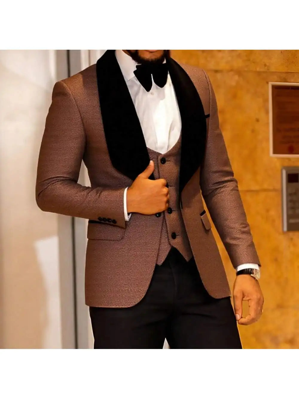 Mens Three Piece Floral Tuxedo Slim Suit Set With Vest And Pants
