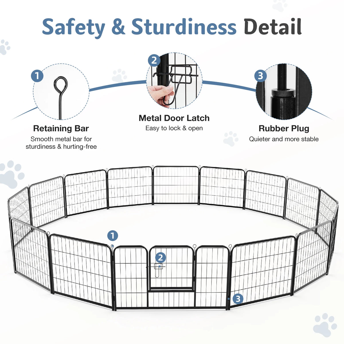 JHK 16 Panels Metal Dog Playpen Fence For Indoor Outdoor Use