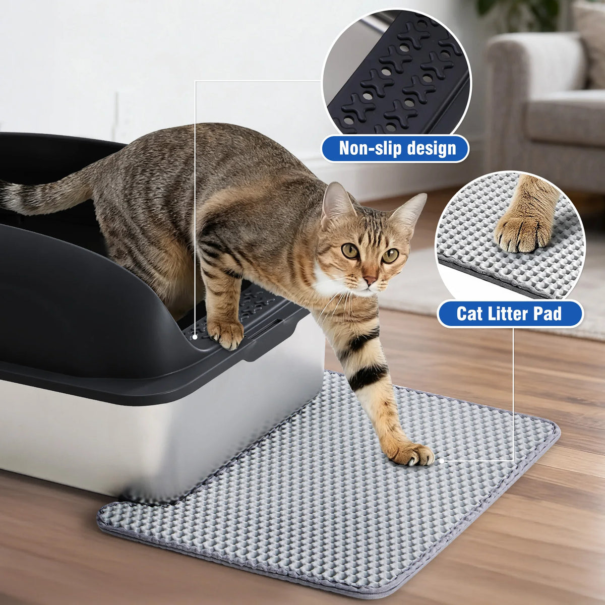 JHK Stainless Steel Large Cat Litter Box With Lid And Mat