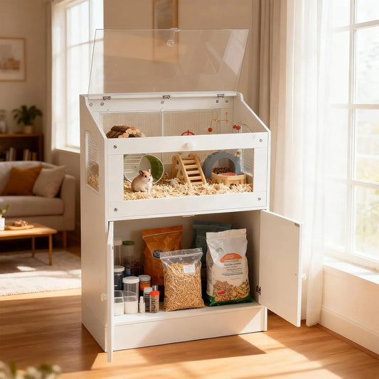 HiMISS Small Animal Cage With Storage Cabinet And Ventilated Design