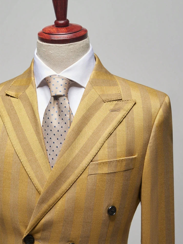 Men's Slim Fit Double Breasted Jacquard Suit Set