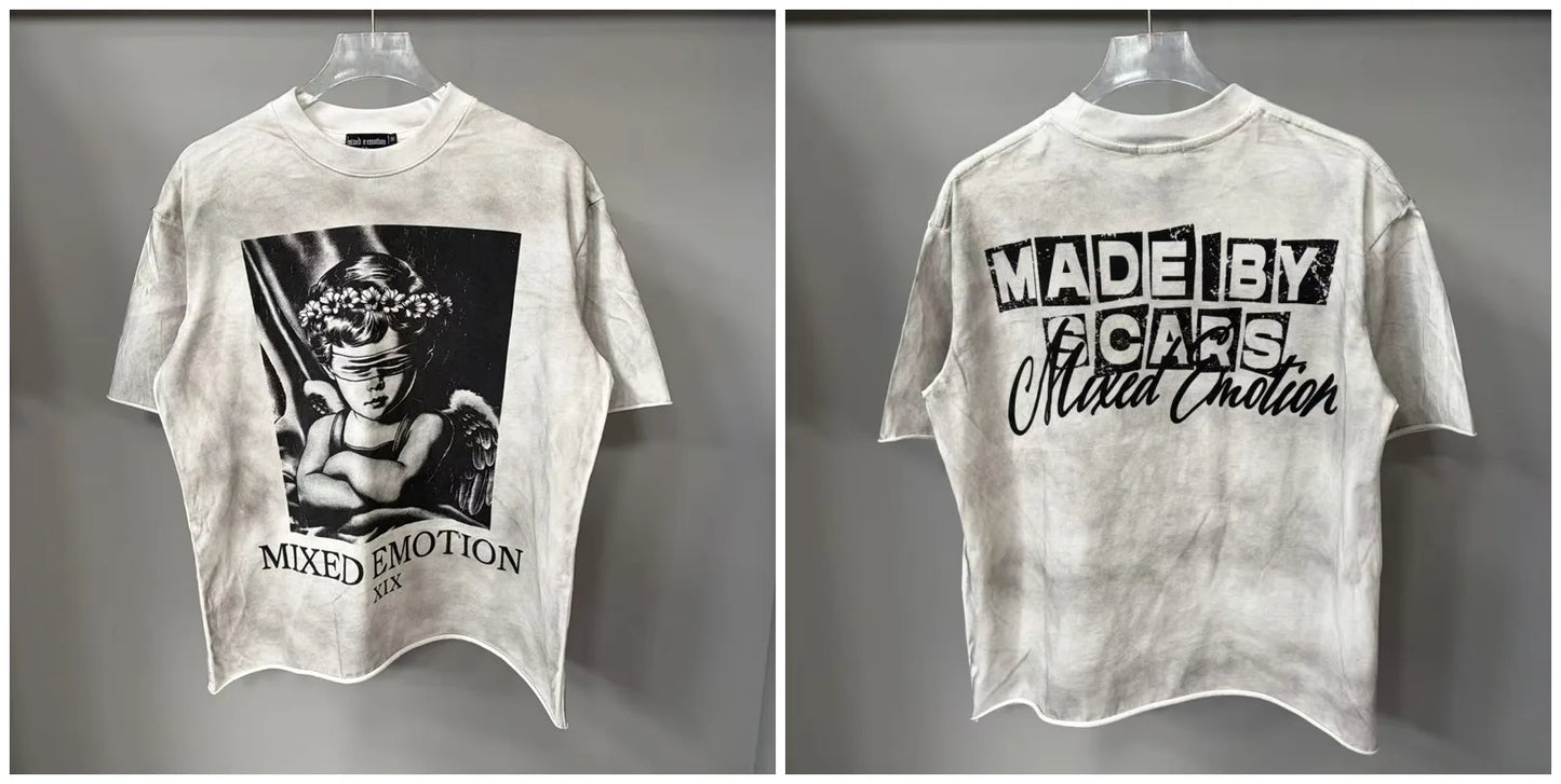 Mixed Emotion Rhinestone Cartoon Print Cotton T Shirt Men Women