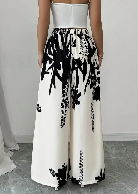 Women's Black Floral Print Polyester Palace Pants