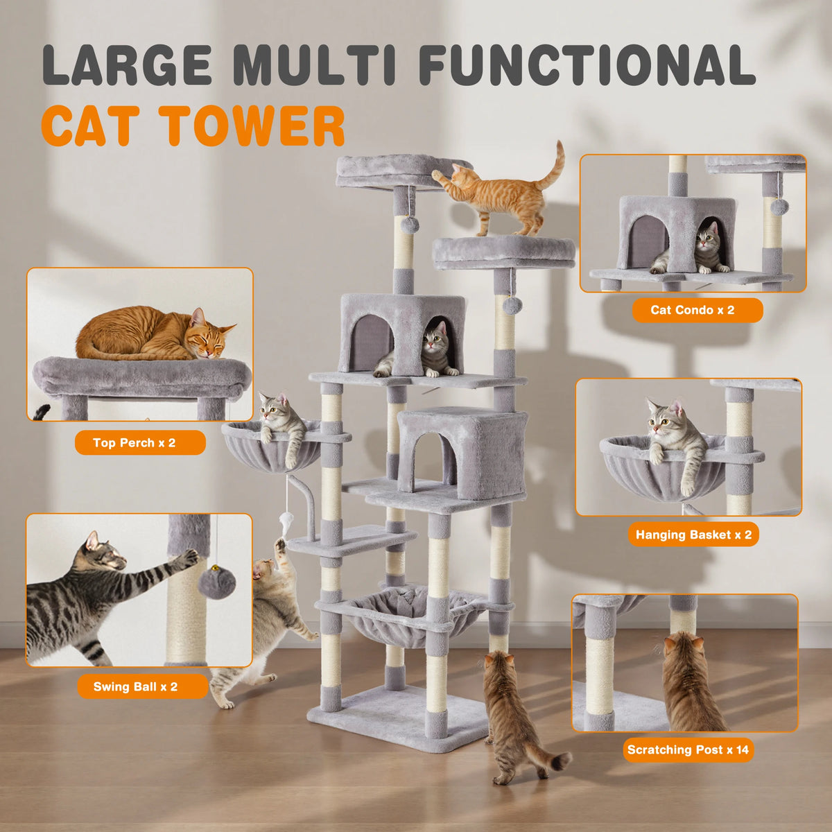 JHK 71 Inch Tall Multi Tier Cat Tree Climbing Tower
