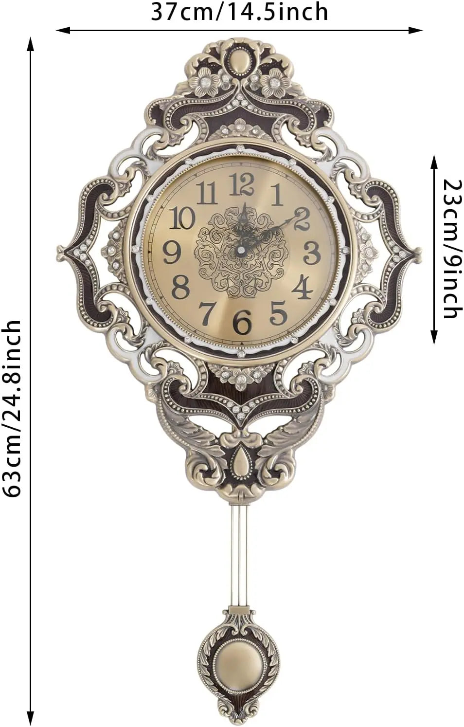 Retro Metal Wall Clock With Swinging Pendulum And Silent Movement