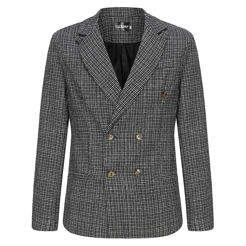 Men's Classic Plaid Blazer Jacket With Notched Lapel Two Button