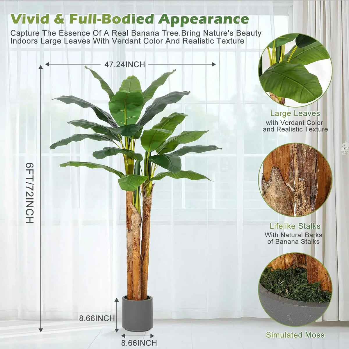 HmmiFt 5Ft Artificial Banana Tree In Grey Planter